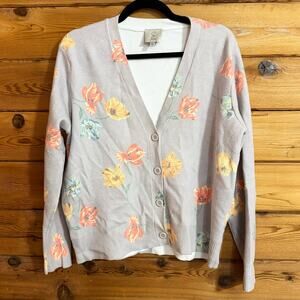 Sioni Floral Jacquard Cardigan Sweater Light Taupe Multicolor Size L